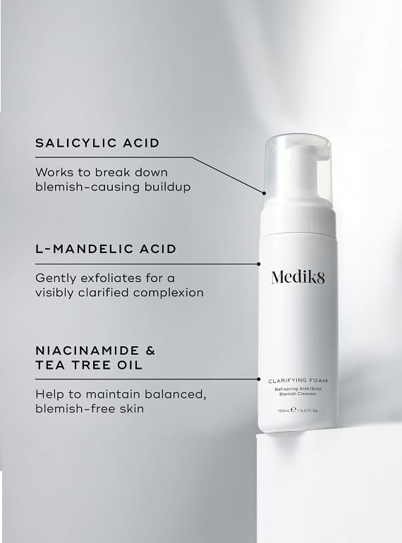 Skincare product with key acids and oils for renewing and hydrating skin.