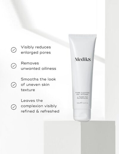 A skincare product with benefits listed beside it.
