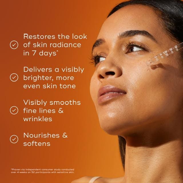 A skincare product highlighting benefits like skin radiance, vitality, softness, and wrinkle nourishment.