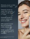 Smiling woman with checklist of clinically proven skin benefits.