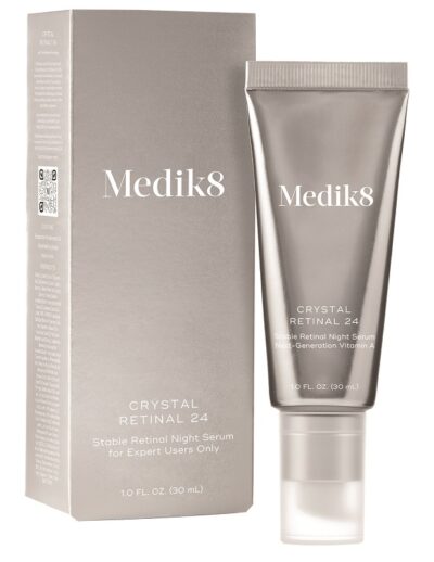 Medik8 skincare serum with packaging box on a white background.