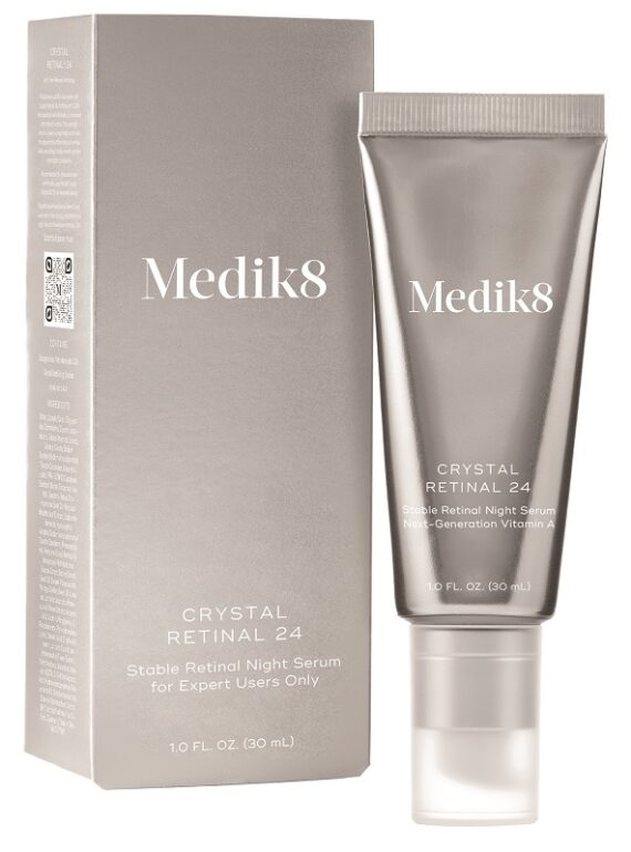 Medik8 skincare serum with packaging box on a white background.