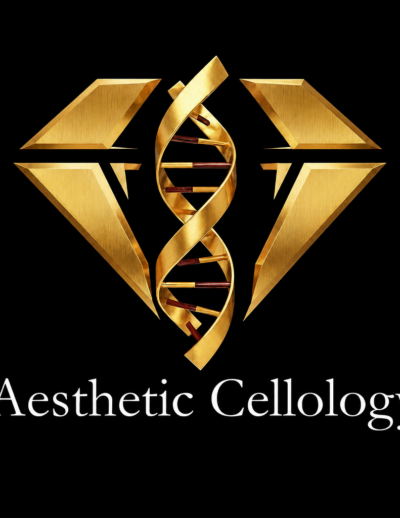 Gold diamond logo with DNA helix, Aesthetic Cellology