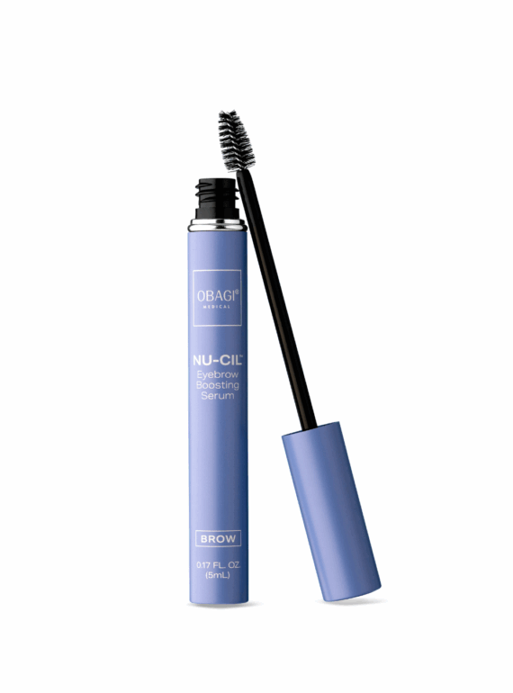 A tube of black mascara with an open brush applicator.
