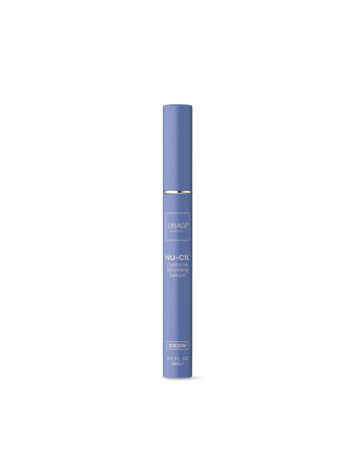 Blue cylindrical skincare product container with white text.