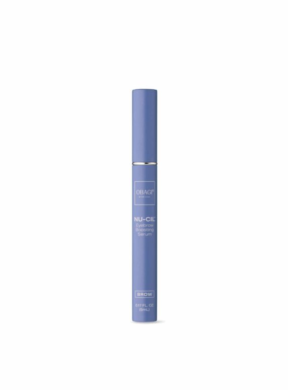Blue cylindrical skincare product container with white text.