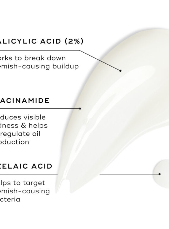Diagram showing benefits of salicylic acid, niacinamide, and azelaic acid.