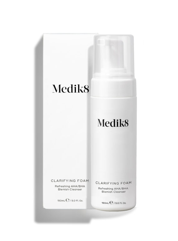 Medik8 skincare serum with white packaging and bottle.
