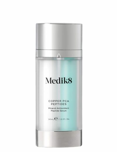 A sleek silver bottle of Medilish facial serum with a clear cap.
