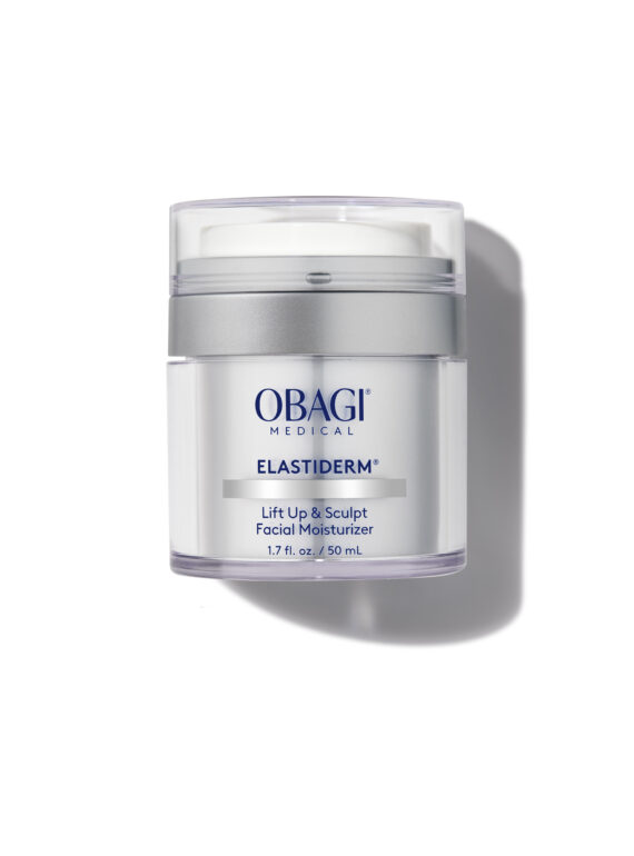 Obagi Elastiderm Lift Up & Sculpt Facial Moisturizer in a clear jar.