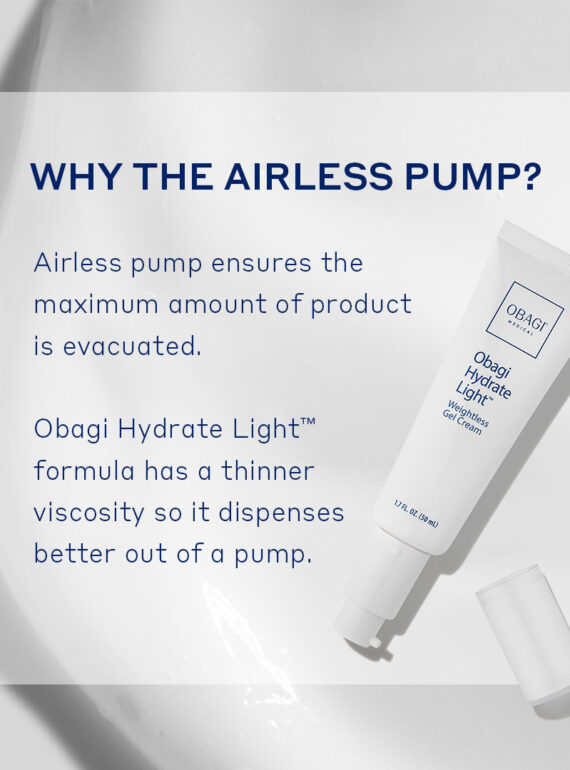 Explanation of why an airless pump is used for product preservation.