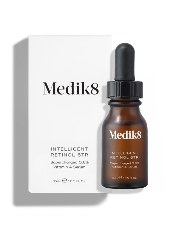Medik8 Retinol product with dropper bottle and white box.