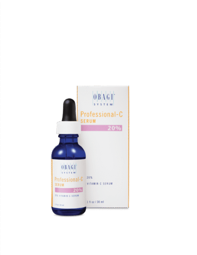 Obagi Professional-C Serum 20% Vitamin C in a blue dropper bottle with its box.