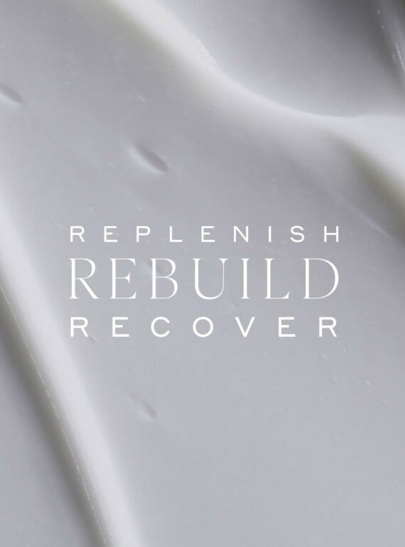 Motivational message on a smooth fabric background: Replenish, Rebuild, Recover.