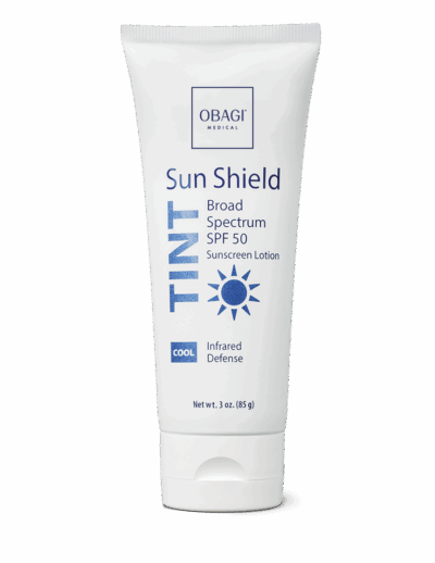 Tube of OBAG Sun Shield TINT SPF 50 broad spectrum sunscreen.