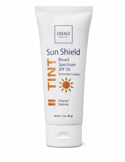 Tube of Obagi Sun Shield TINT SPF 50 sunscreen lotion.