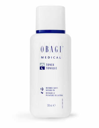 Obagi Medical Toner with Glycolic Acid in a white bottle.